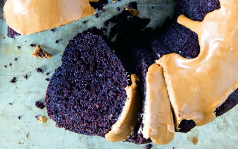Fudgy Chocolate Bundt Cake with Coffee Glaze -- the name says it all with this perfectly chocolaty dessert topped with chocolate's best friend, coffee. Passover-friendly, or good anytime you need a rich chocolate cake. Make it in a Bundt or a 9x13-inch pan.