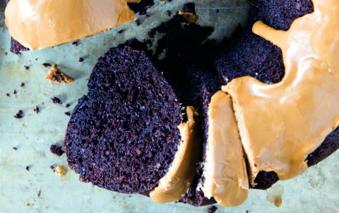 Fudgy Chocolate Bundt Cake with Coffee Glaze -- the name says it all with this perfectly chocolaty dessert topped with chocolate's best friend, coffee. Passover-friendly, or good anytime you need a rich chocolate cake. Make it in a Bundt or a 9x13-inch pan.  