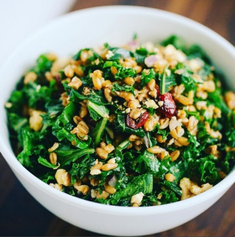 Kale and Spelt Berry Salad with Sweet Cranberries and Lemon Dressing