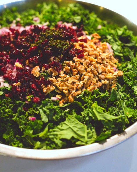 Kale and Spelt Berry Salad with Sweet Cranberries and Lemon Dressing from Little Eater