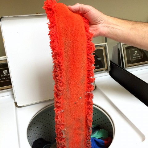 Microfiber Under Appliance Duster goes right into the washer