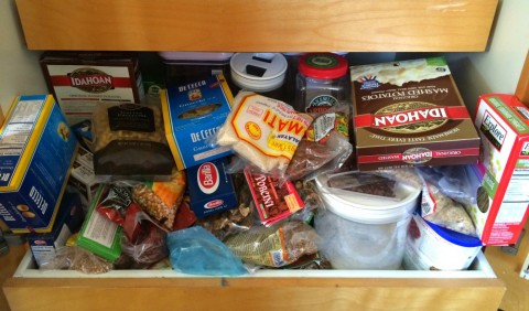 Super messy dry goods pantry from ShockinglyDelicious