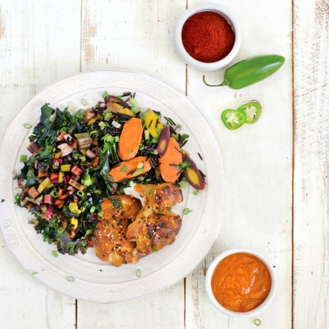 Spicy Kale and Swiss Chard Saute with chicken and wild rice