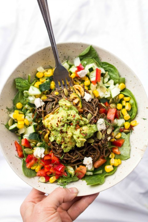 Spicy Southern California Black Bean Spaghetti Salad on ShockinglyDelicious.com