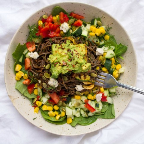 Vegan Spicy Southern California Black Bean Spaghetti Salad