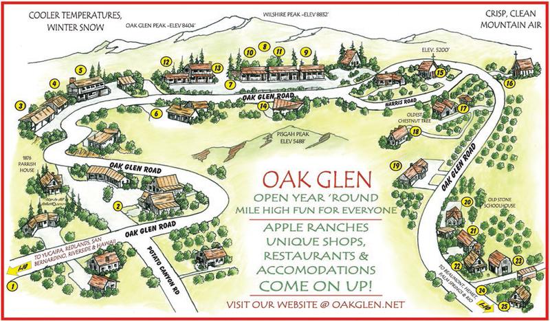 Hand drawn map of Oak Glen, Calif.