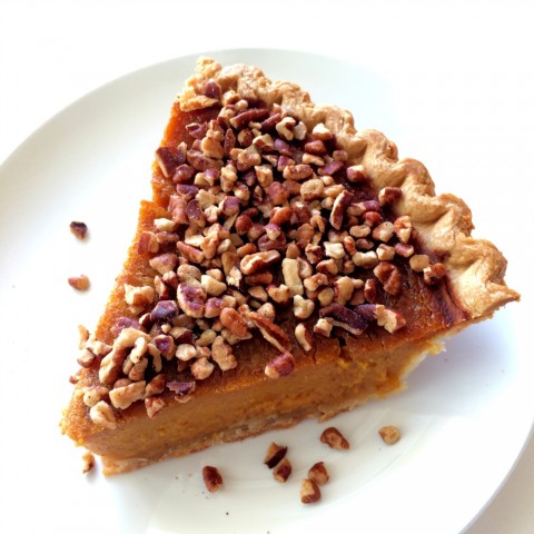 Sara Lee Pumpkin Pie topped with chopped pecans