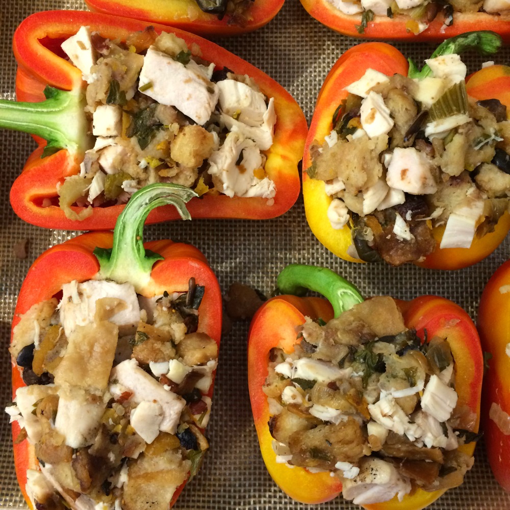 Turkey and Stuffing Stuffed Peppers ready for the oven