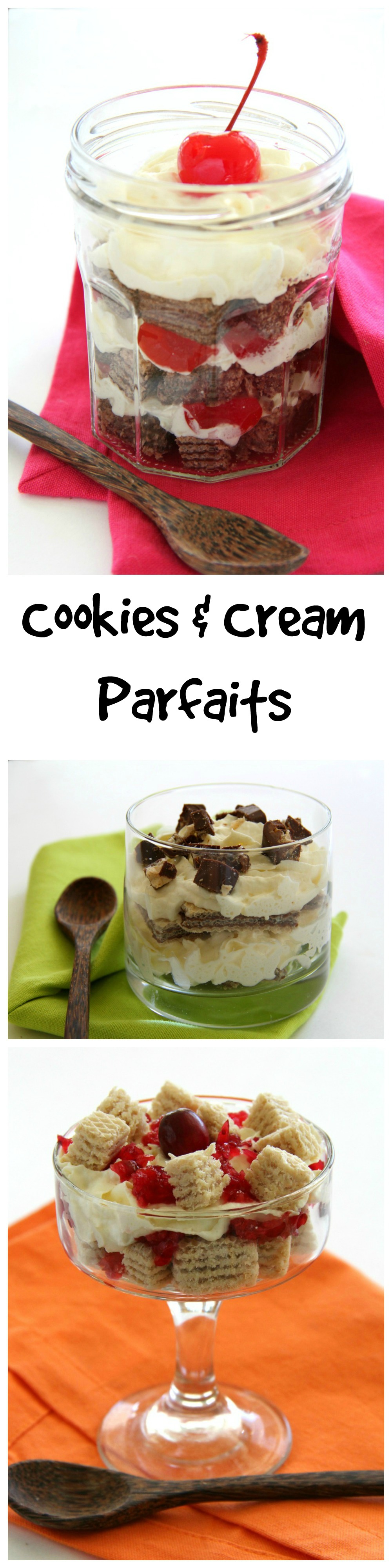 Cookies and Cream Parfaits: Flavored wafer cookies layered with homemade whipped cream and perhaps some fruit make a light, airy, perfectly elegant yet simple dessert on ShockinglyDelicious.com. #Loacker #parfait #dessert
