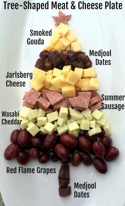 Tree-Shaped Meat and Cheese Plate: Whether for the holidays or any day, it's fun to easy to create a meat and cheese plate in the shape of a tree. Any charcuterie board is twice as festive if you *spruce* it up! (See what I did there?)  #meatandcheeseplate #charcuterieboard #appetizerplate #shockinglydelicious #holidaycheeseboard