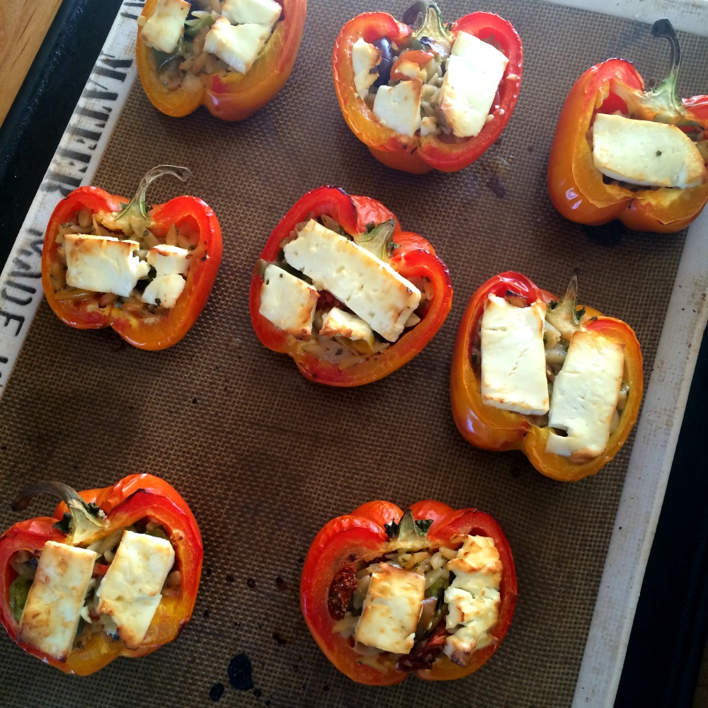 3-ingredient Greek Stuffed Peppers out of the oven