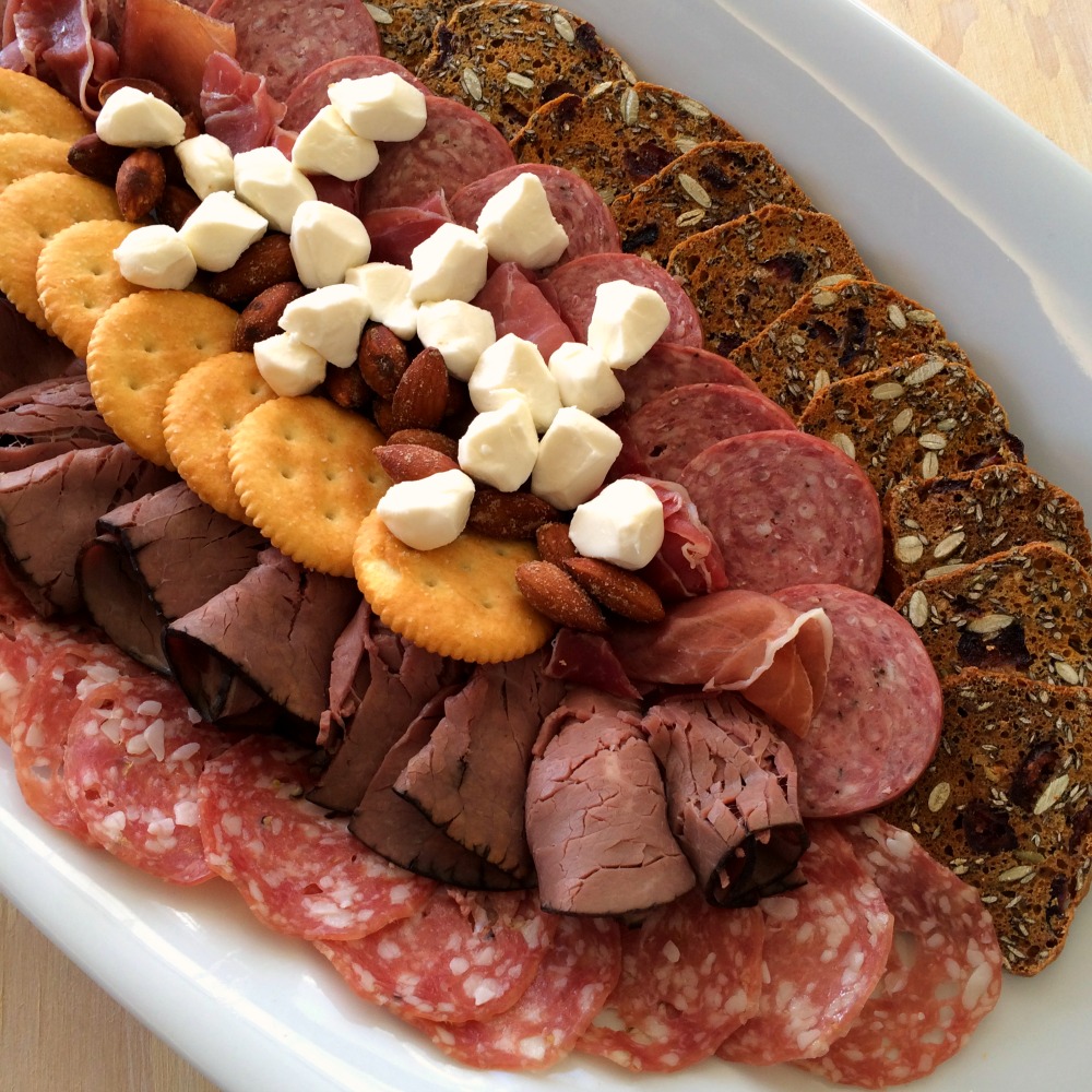 Closeup of Football-Shaped Meat and Cheese Platter