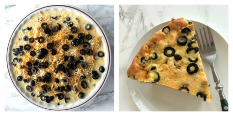 Variation of Easy Taco Pie with Sliced Ripe Olives on top