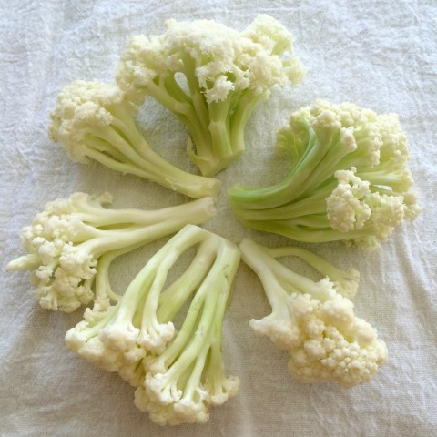 Florets of Flowering Cauliflower arranged in a circle on ShockinglyDelicious.com