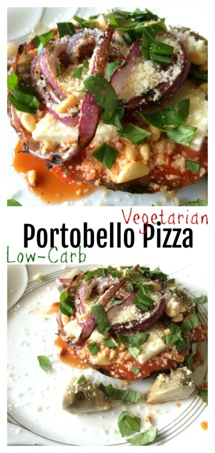 Collage photo of Vegetarian Portobello Pizza with Artichokes on ShockinglyDelicious.com
