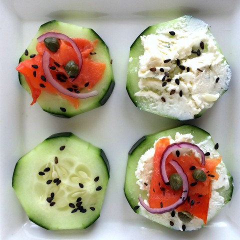 Cucumber Smoked Salmon Appetizer Bites recipe on ShockinglyDelicious.com