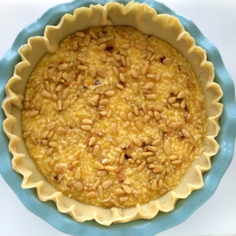 French Coconut Pie with Pine Nuts ready for the oven