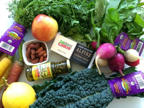 Ingredients for Kale with Apples, Carrots, Cheese and Capers