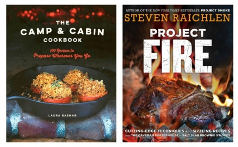 collage of 2 new cookbooks for camping