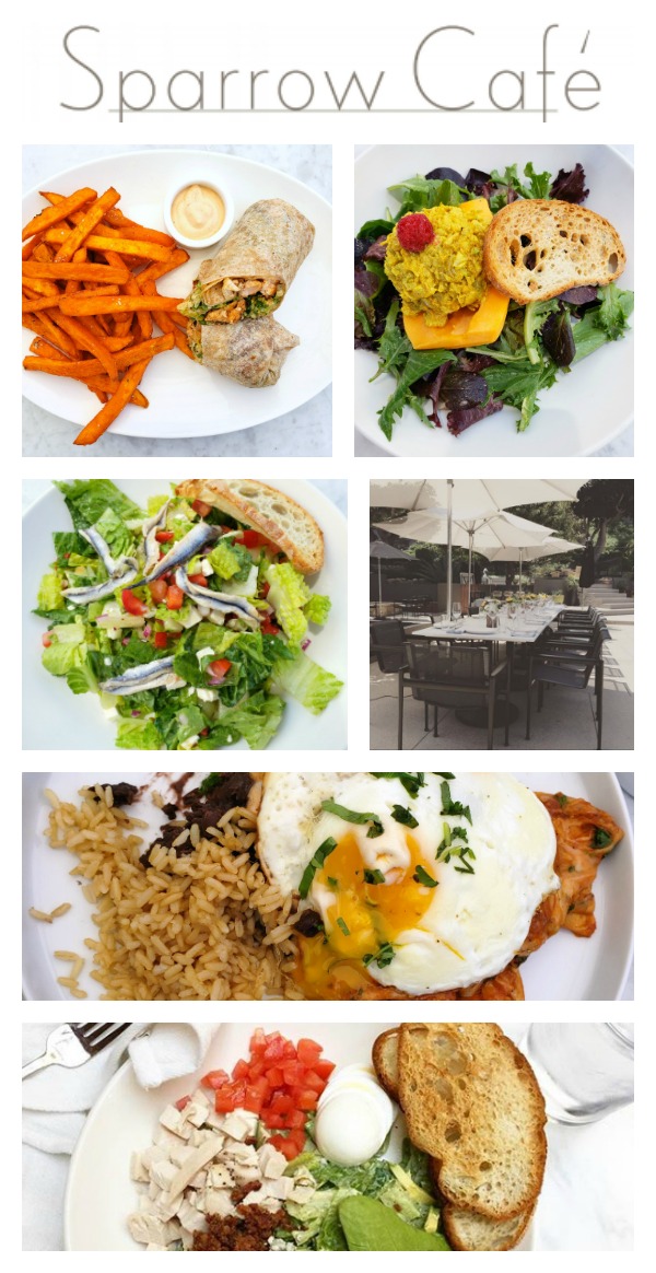 Photo collage of dishes from The Sparrow Cafe in Malibu, California