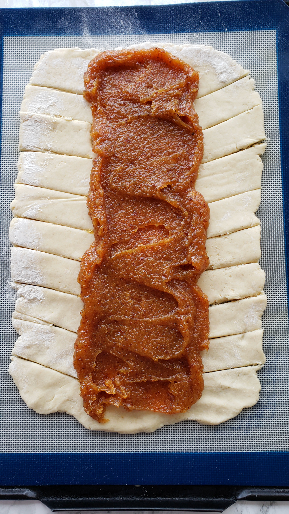 Make diagonal cuts out from the center on the Cream Cheese Pastry