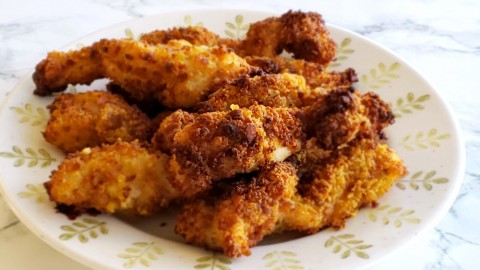 Honey Mustard Pretzel Chicken Fingers: An addictive pretzel snack transforms itself into a superlative breading for chicken fingers that are toasted quickly in an air fryer.