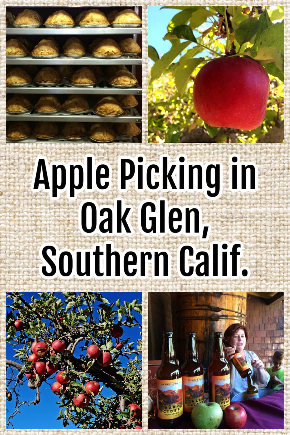 Collage of photos on apple picking in Oak Glen, Southern California