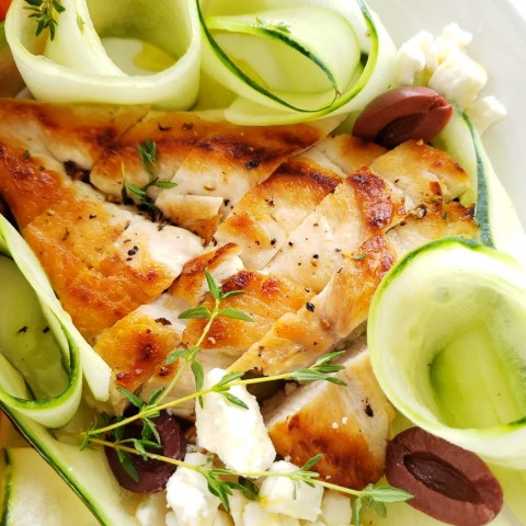 Cucumber ribbons in the Chicken, Tomato and Cucumber Dinner Salad