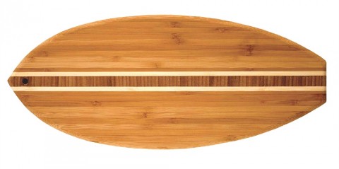 Surfboard cutting and serving board by Totally Bamboo