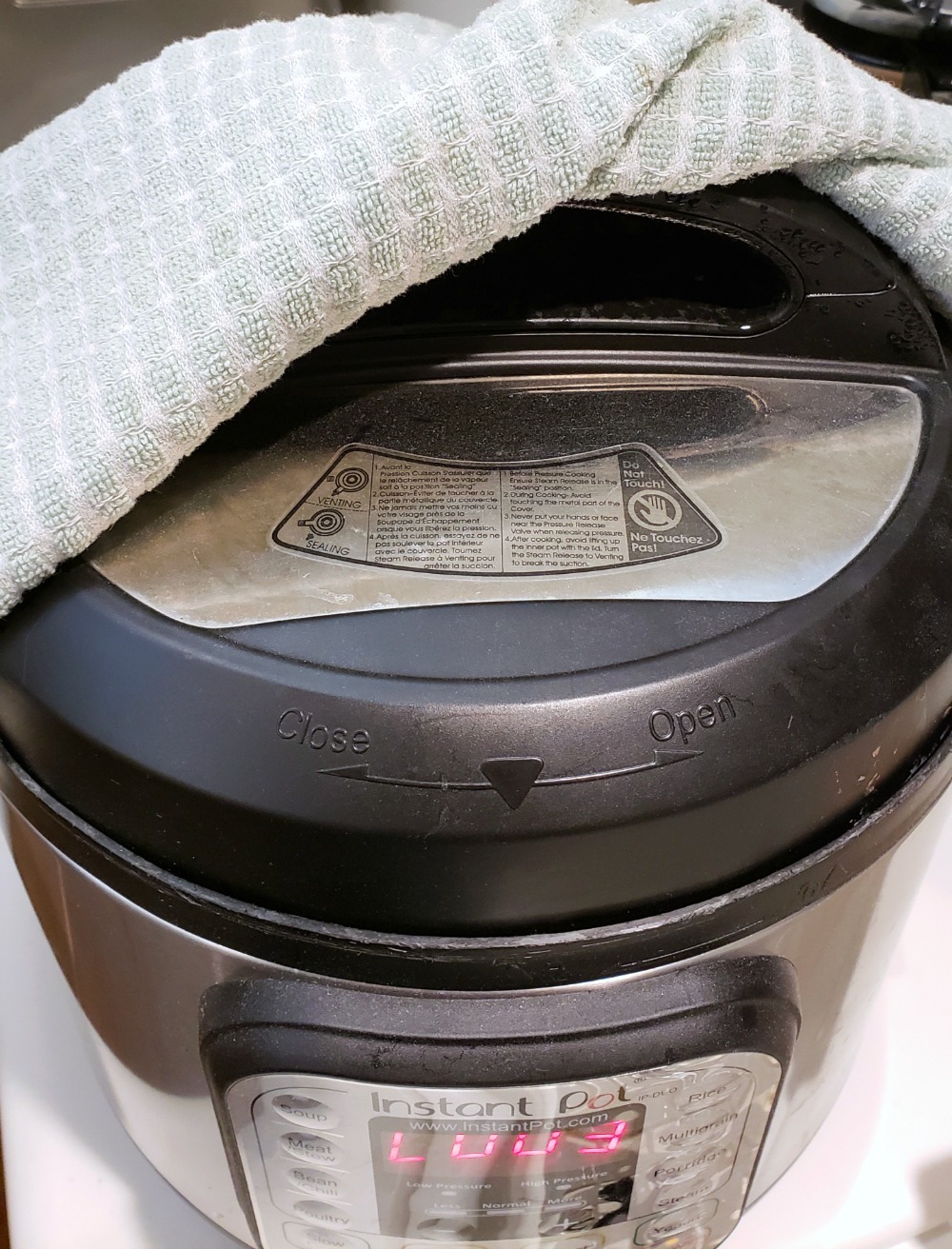 Towel over the steam vent on the Instant Pot 