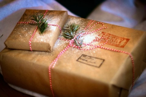 Use a brown paper grocery bag for wrapping paper