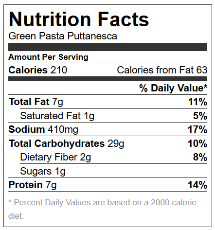 Green Pasta Puttanesca Nutrition Box