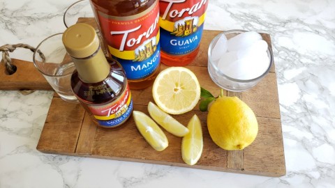 DIY Lemonade board with flavored Torani syrups