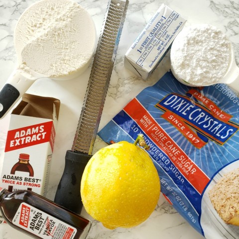 Assemble ingredients for Lemon-Vanilla Shortbread on ShockinglyDelicious.com