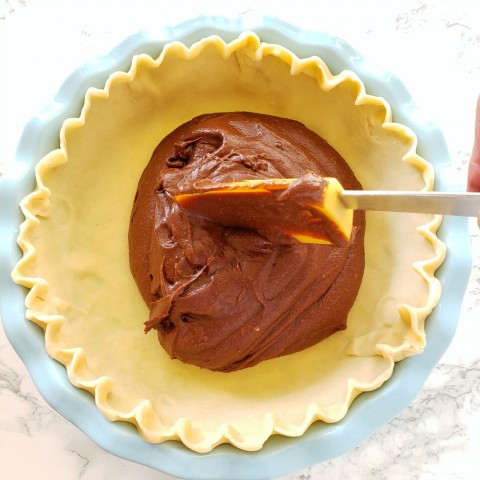 Batter for Old Fashioned Fudge Pie will be thick on ShockinglyDelicious.com