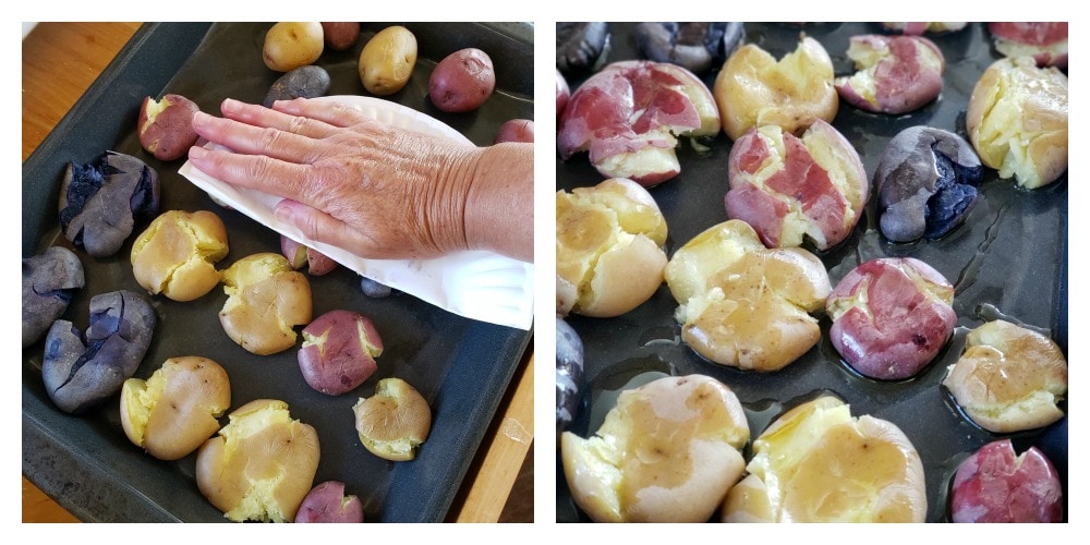 Smash the Potatoes in the baking pan