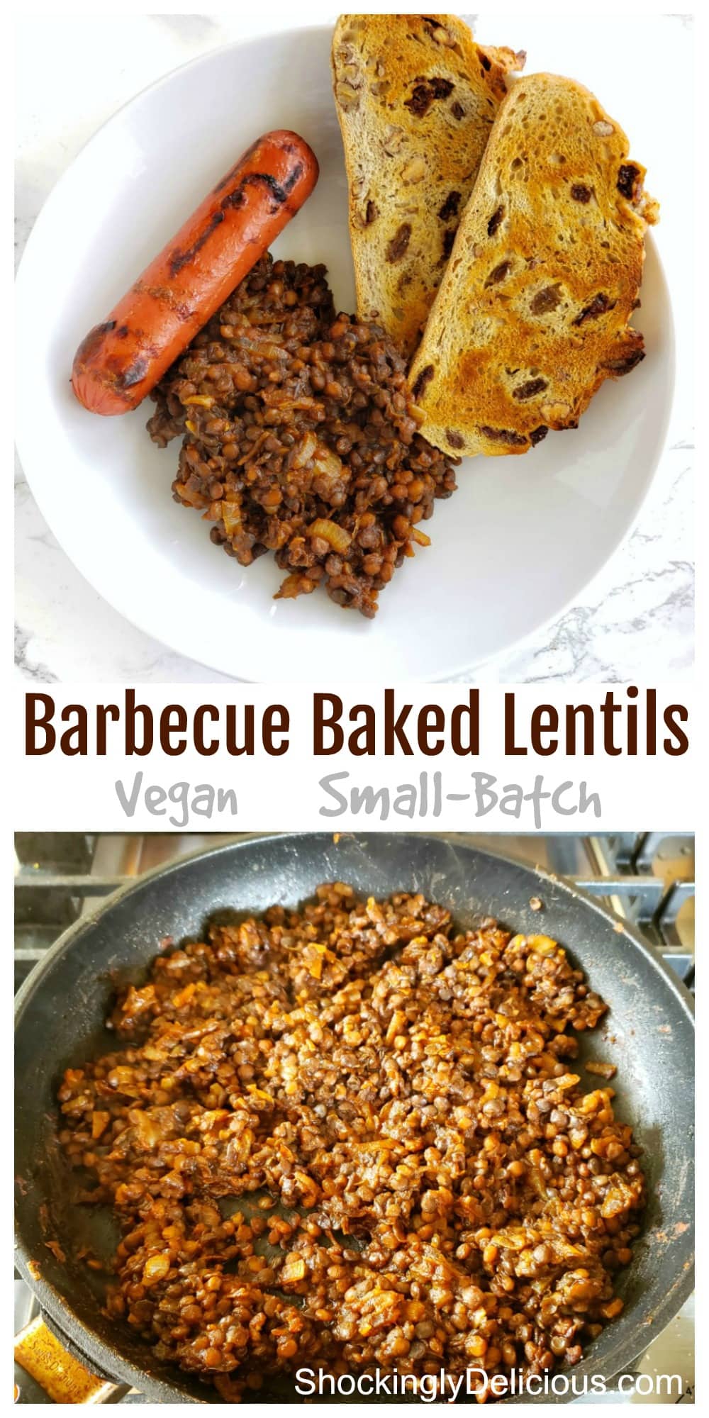 Barbecue Baked Lentils recipe photo collage on ShockinglyDelicious.com