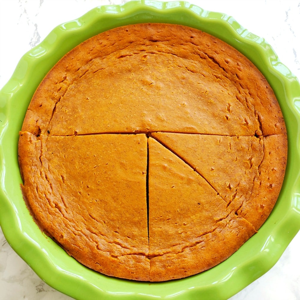 Pumpkin Impossible Pie cut into pieces