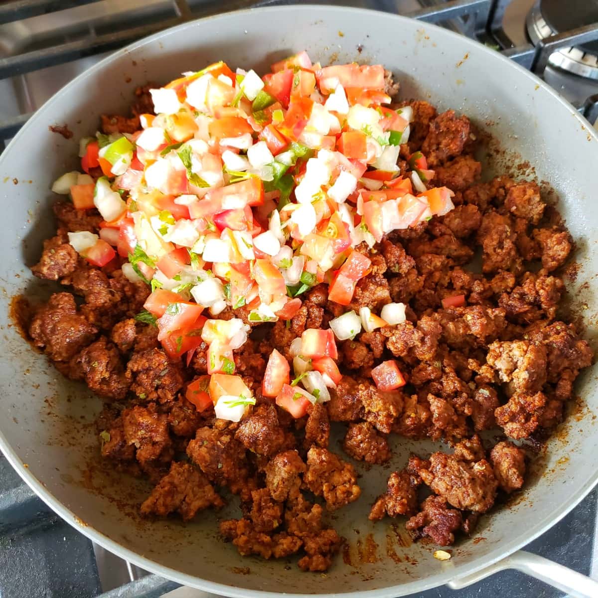 Add pico de gallo to the ground meat