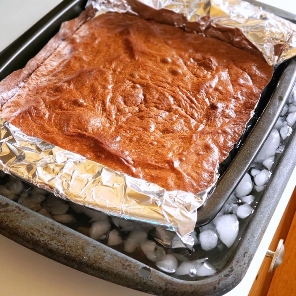 Brownies cool in an ice bath