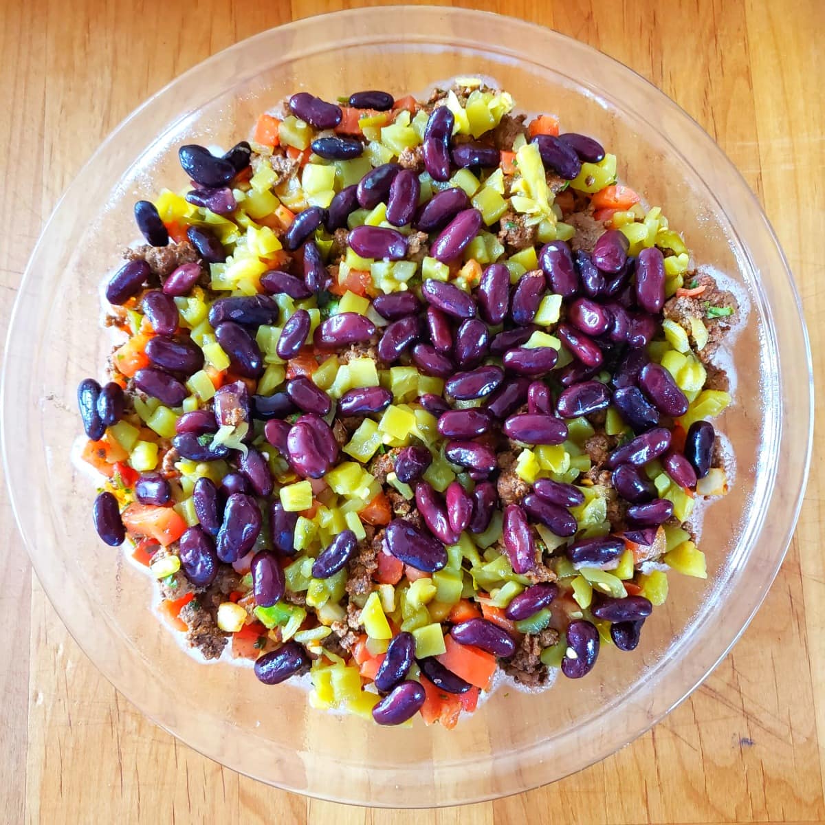 Scatter the kidney beans over the mixture