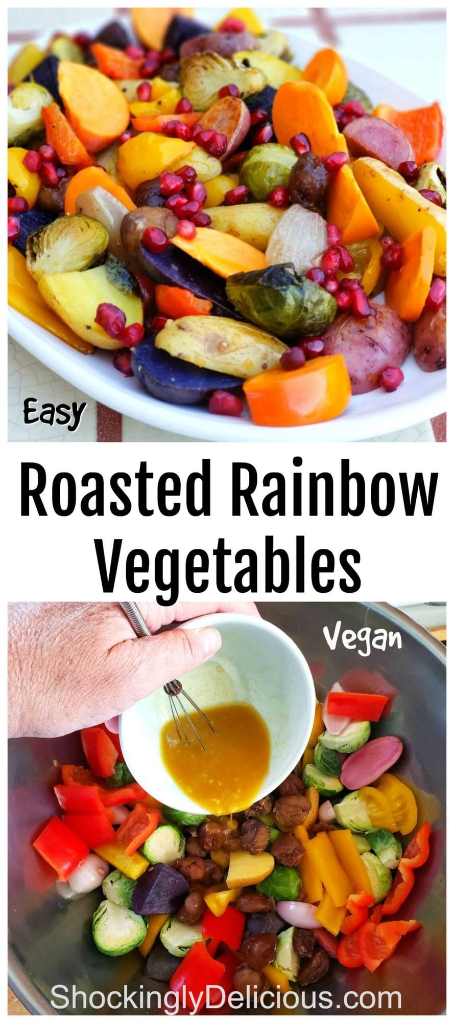 ROASTED RAINBOW VEGETABLES take the simplest, most delicious, seasonal vegetables and roast them quickly to perfection, for a colorful, healthy side dish or vegan main dish. #shockinglydelicious #easyveganrecipe #vegetablesidedish #roastedvegetables #rainbowfood Easy Vegan Roasted Rainbow Vegetables on ShockinglyDelicious.com