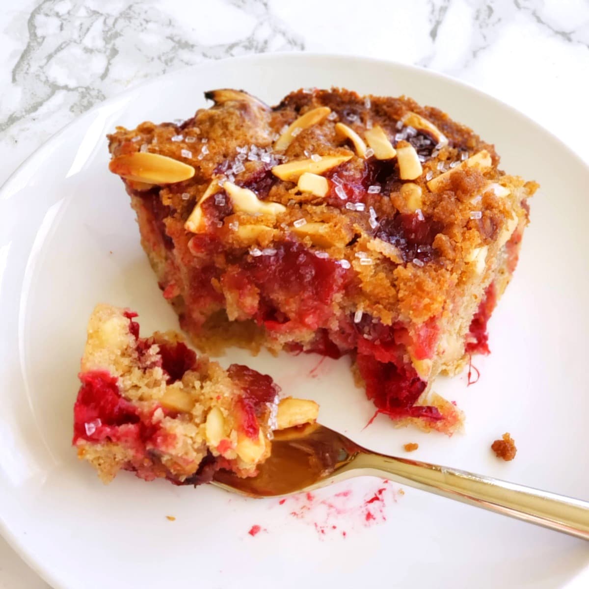 Fresh Cranberry Breakfast Cake or coffee cake on ShockinglyDelicious.com