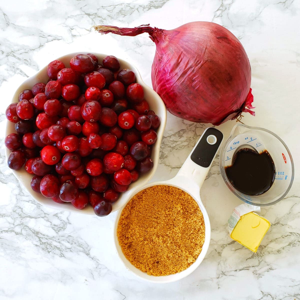 Ingredients for Cranberry Sauce with Caramelized Onions