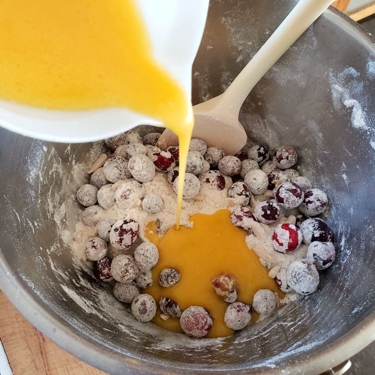 Pour wet ingredients into the bowl