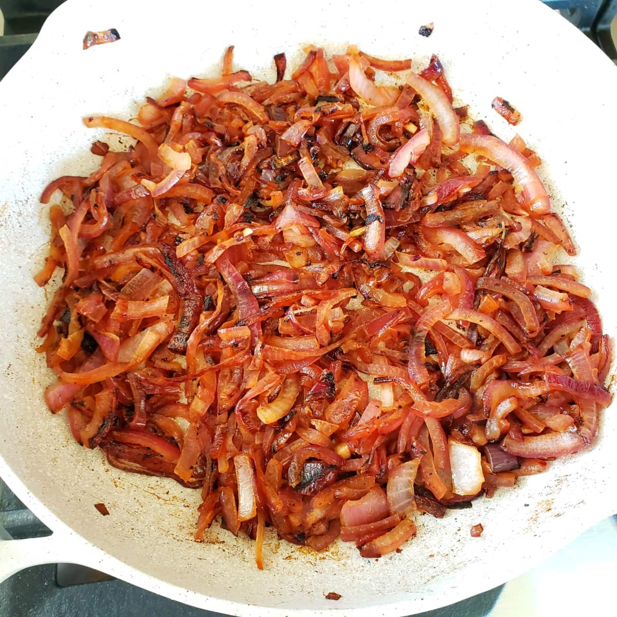 Sautéed onions are done in the skillet