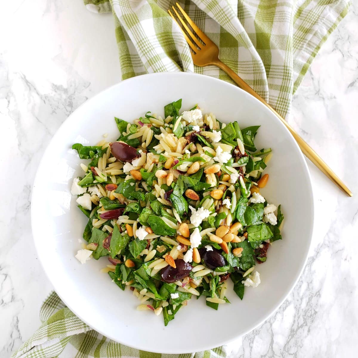 Spinach Orzo Salad Vegetarian Recipe on ShockinglyDelicious.com