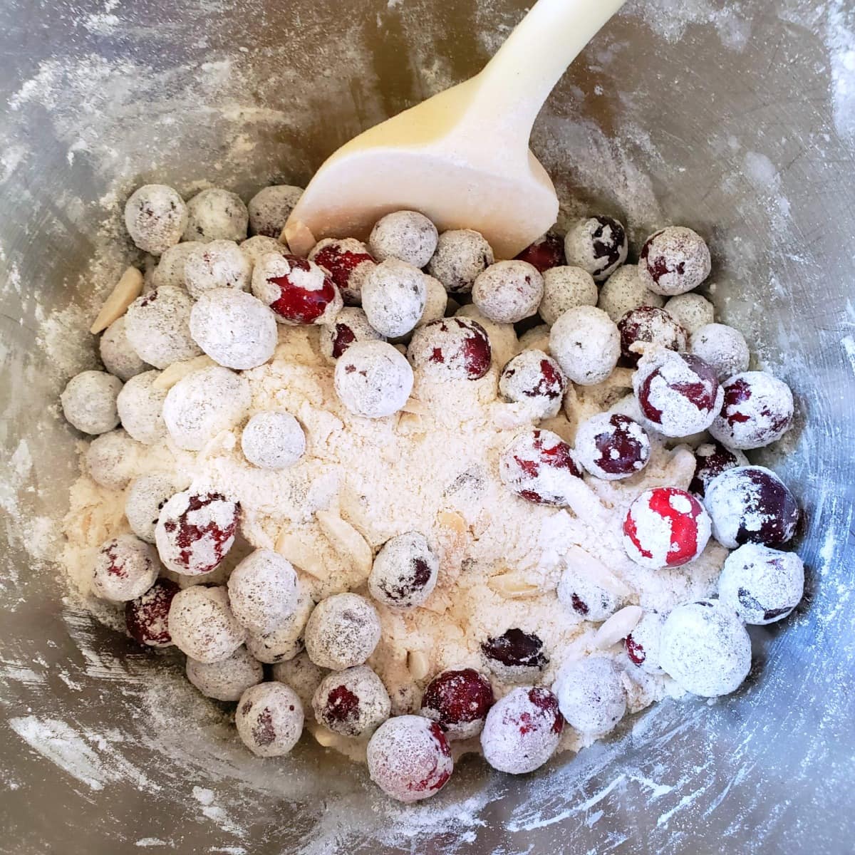 Stir cranberries into the flour