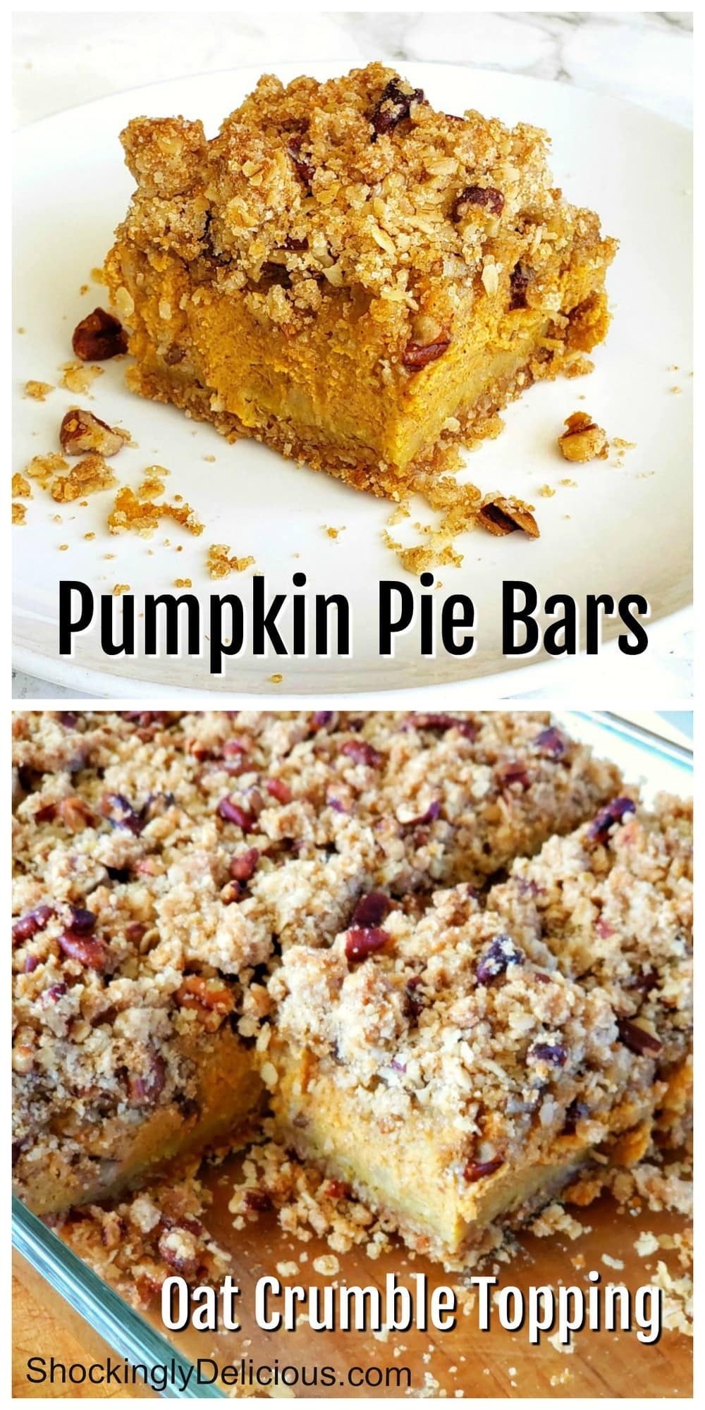 Photo collage of Pumpkin Pie Bars Recipe on ShockinglyDelicious.com
