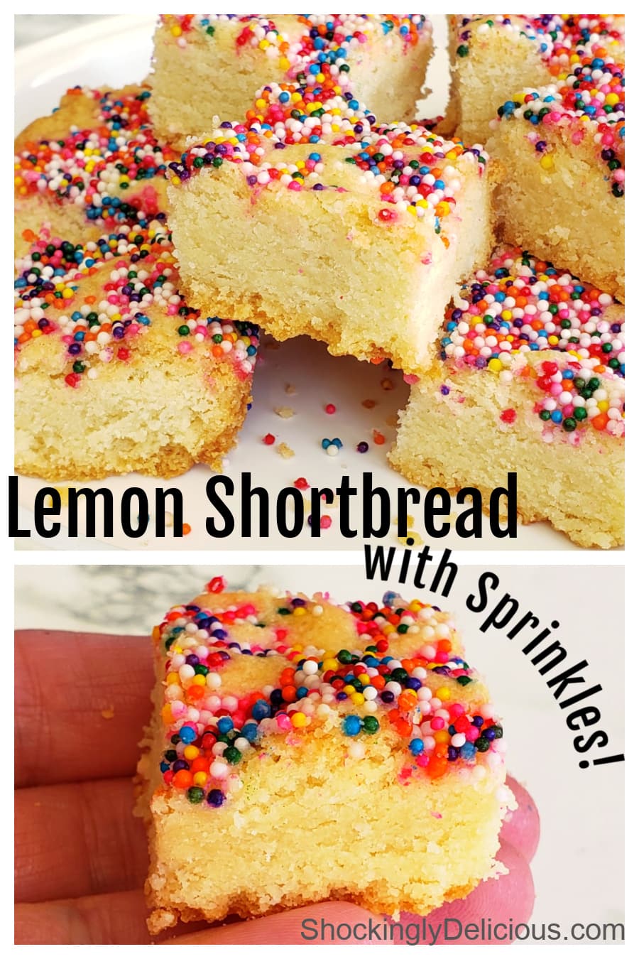 Photo collage of Lemon Shortbread with Sprinkles on ShockinglyDelicious.com